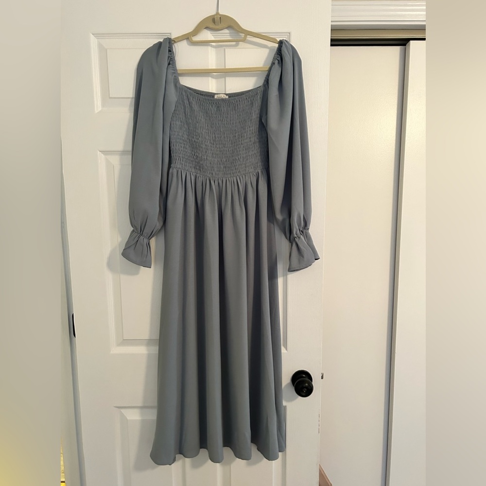 NWOT light blue smocked square neck midi dress